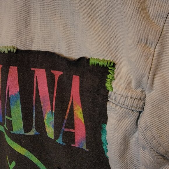 Upcycled Nirvana Band Tee Denim Jean Jacket, size large - Picture 4 of 8